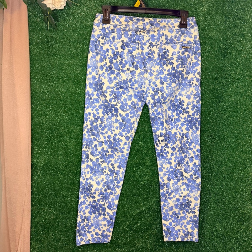 Michael Kors Blue White Floral Skinny Jeans Women's Size 4 Gold Hardware - Picture 7 of 7